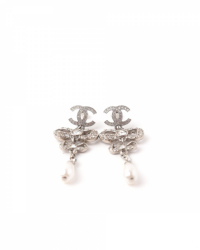 Chanel CC Rhinestone and Faux Pearl Drop Earrings