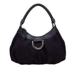 Gucci B Gucci Black Canvas Fabric GG Abbey D-Ring Handbag Italy