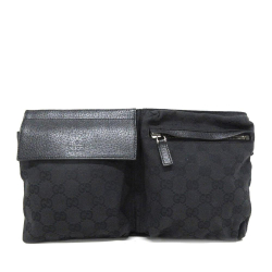 Gucci B Gucci Black Canvas Fabric GG Double Pocket Belt Bag Italy