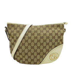 Gucci B Gucci Brown Beige with White Canvas Fabric GG New Britt Crossbody Italy