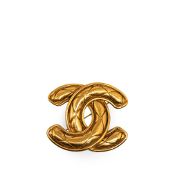 Chanel AB Chanel Gold Gold Plated Metal CC Quilted Brooch France