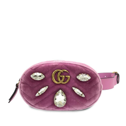 Gucci AB Gucci Pink Velvet Fabric GG Marmont Crystal Belt Bag Italy