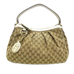 Gucci B Gucci Brown Beige with White Canvas Fabric GG Sukey Shoulder Bag Italy