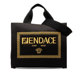 Fendi AB Fendi Black Canvas Fabric Versace Fendace Logo Shopping Tote Italy