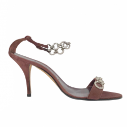 Manolo Blahnik evening stiletto sandals in burgundy suede with crystals