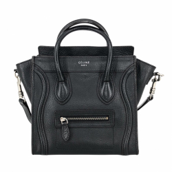 Celine Nano Gepäcktasche aus schwarzem genarbtem Leder SHW