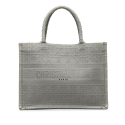 Christian Dior B Dior Gray Canvas Fabric Medium Cannage Embroidered Book Tote Italy