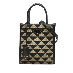 Prada AB Prada Brown with Black Canvas Fabric Mini Symbole Triangolo Satchel Italy