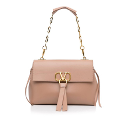 Valentino AB Valentino Brown Beige Calf Leather VRing Shoulder Bag Italy