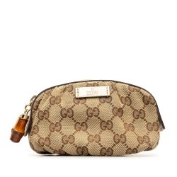 Gucci AB Gucci Brown Beige with Gold Canvas Fabric GG Bamboo Cosmetic Pouch Italy
