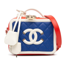 Chanel AB Chanel Blue Caviar Leather Leather Small Tricolor Caviar CC Filigree Vanity Case Italy
