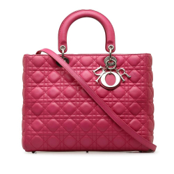 Christian Dior B Dior Pink Lambskin Leather Leather Large Lambskin Cannage Lady Dior Italy
