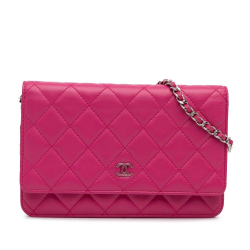 Chanel AB Chanel Pink Lambskin Leather Leather Classic Lambskin Wallet on Chain Italy