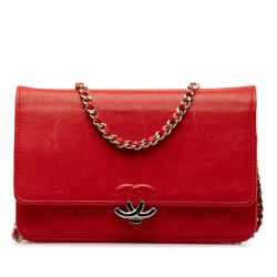 Chanel B Chanel Red Calf Leather CC Lambskin Wallet on Chain Italy