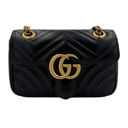 Gucci GG Marmont Mini Chevron Leather Flap Bag Black