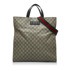 Gucci B Gucci Brown Beige Coated Canvas Fabric GG Supreme Convertible Soft Tote Italy