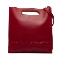 Gucci B Gucci Red Calf Leather Medium Logo-Embossed XL Tote Bag Italy