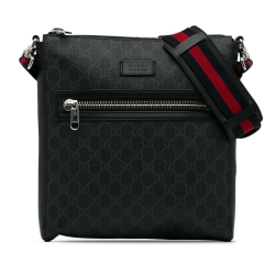 Gucci B Gucci Black Coated Canvas Fabric Medium GG Supreme Messenger Bag Italy