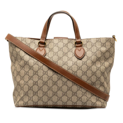 Gucci B Gucci Brown Beige Coated Canvas Fabric Small GG Supreme Satchel Italy