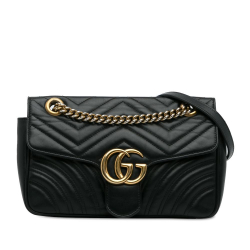 Gucci B Gucci Black Calf Leather Medium GG Marmont Matelasse Crossbody Italy