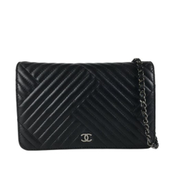 Chanel AB Chanel Black Lambskin Leather Leather CC Crossing Wallet on Chain Italy