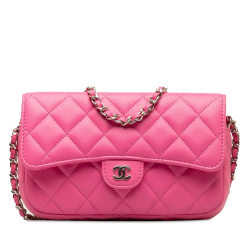 Chanel AB Chanel Pink Lambskin Leather Leather CC Quilted Lambskin Flap Phone Case on Chain Italy