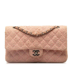 Chanel B Chanel Pink Tweed Fabric Medium Classic Double Flap France