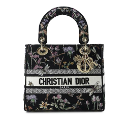 Christian Dior A Dior Black Canvas Fabric Medium Herbarium Lady D-Lite Italy