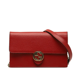 Gucci B Gucci Red Calf Leather Interlocking G Wallet On Chain Italy