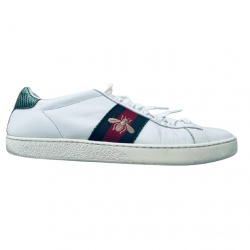Gucci ACE BEE STAR WEB BLANC CUIR BASKETS CHAUSSURES