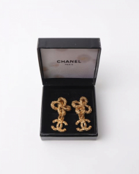 Chanel Cc Clover Fleur-de-lis Gold Earrings