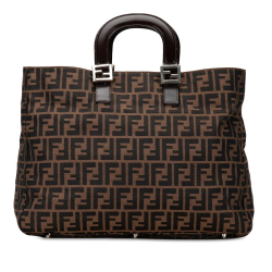 Fendi AB Fendi Brown Canvas Fabric Large Zucca Twins Tote Italy