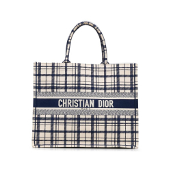 Christian Dior AB Dior Blue Canvas Fabric Large Check n Dior Book Tote Italy