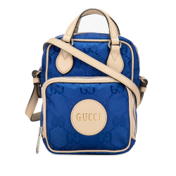 Gucci AB Gucci Blue with Brown Beige Nylon Fabric GG Off The Grid Satchel Italy