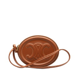 Celine AB Celine Brown Calf Leather Triomphe Cuir Oval Clutch Italy