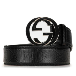 Gucci AB Gucci Black Calf Leather Guccissima Interlocking G Belt Italy
