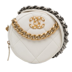 Chanel AB Chanel White Lambskin Leather Leather 19 Round Clutch with Strap Italy