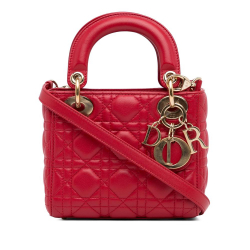 Christian Dior AB Dior Red Lambskin Leather Leather Mini Lambskin Cannage Lady Dior Italy