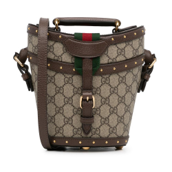 Gucci AB Gucci Brown Beige Coated Canvas Fabric GG Supreme Mini Hat Case Satchel Italy