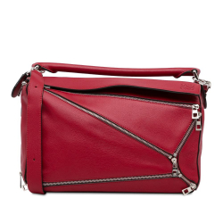 Loewe AB LOEWE Red Calf Leather Medium Zipper Puzzle Bag Spain