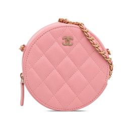 Chanel AB Chanel Pink Lambskin Leather Leather CC Quilted Lambskin Round Crossbody Italy