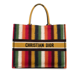 Christian Dior B Dior Yellow Canvas Fabric Large Striped Book Tote Italy