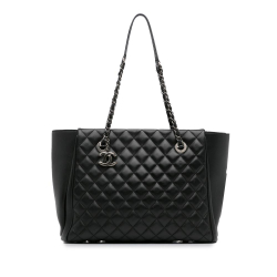 Chanel B Chanel Black Lambskin Leather Leather CC Charm Quilted Tote Italy