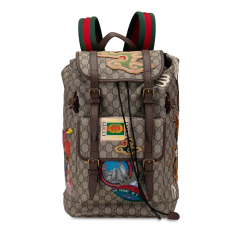 Gucci AB Gucci Brown Beige Coated Canvas Fabric GG Supreme Courrier Backpack Italy