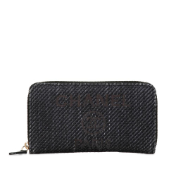 Chanel AB Chanel Blue Navy Tweed Fabric Deauville Zip Wallet Italy