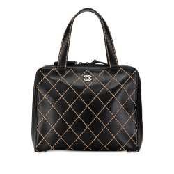 Chanel B Chanel Black Lambskin Leather Leather CC Wild Stitch Lambskin Handbag Italy