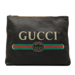 Gucci AB Gucci Black Calf Leather Gucci Logo Clutch Bag Italy