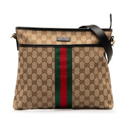 Gucci AB Gucci Brown Beige Canvas Fabric GG Web Crossbody Bag Italy
