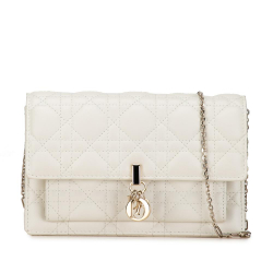 Christian Dior B Dior White Ivory Lambskin Leather Leather Lambskin Cannage My Dior Daily Chain Pouch Italy