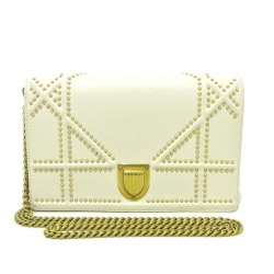 Christian Dior B Dior White Ivory Calf Leather skin Studded Diorama Wallet on Chain Italy